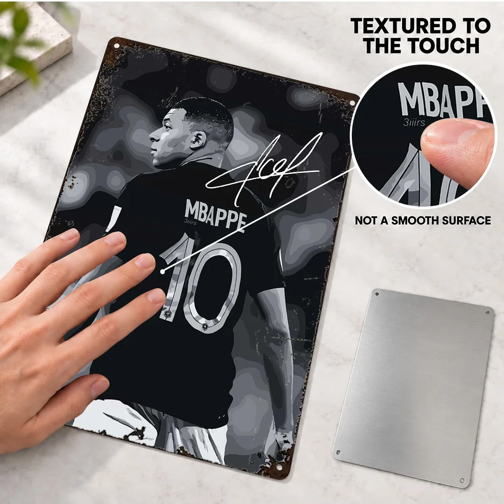Kylian Mbappe Printed Poster Personalized Aluminum Metal Sign Vector Illustration Wall Art For Sports Lounge Football Fan Gift