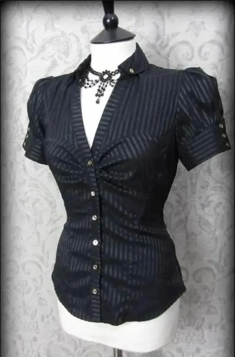 

New Y2K Gothic Blouse Womens Short Sleeve Slim Fit Ruched Shirt Harajuku Grunge E Girl Aesthetic Streetwear Holiday Dating Tops