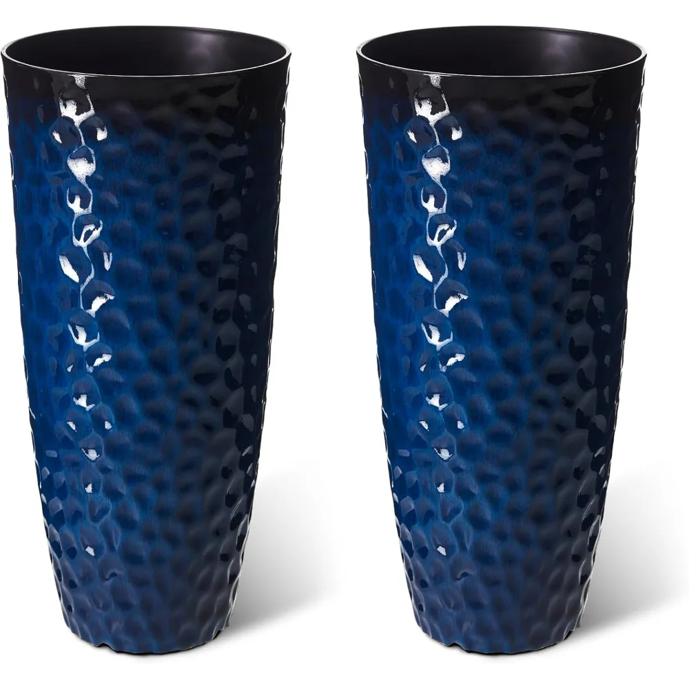 

Высокие горшки для растений большого размера высотой 31 дюйм, набор из 2 круглых садовых горшков с градиентом кобальтового синего цвета с дренажными отверстиями
