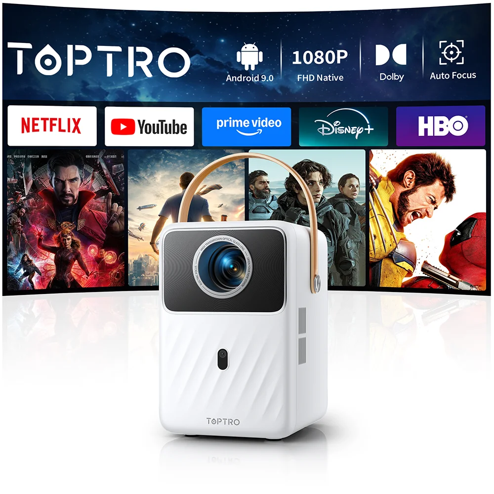 TOPTRO B1 Android 9.0 Projector 380ANSI Portable Projetor 1080P