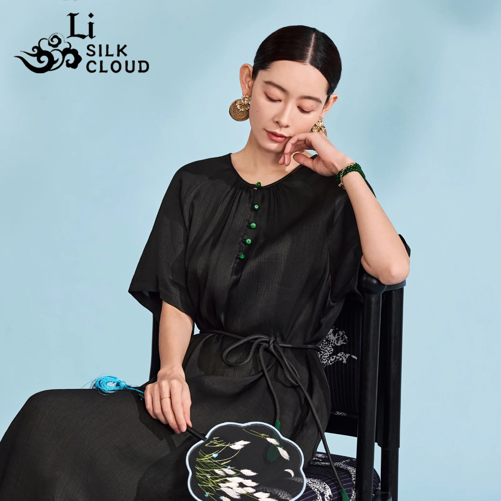 LI SILK CLOUD プレミアムシルク香雲紗秋ワンピース - オリエンタルな中国の魅力、100%桑絹＆繊細な柔らかさ