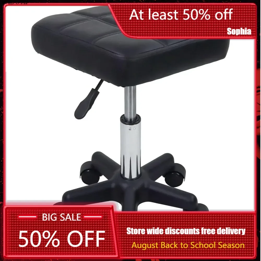 

Salon Rotating Chair ,Square Swivel Stool with Wheels Leahter Rolling Stool Height Adjustable Stool for Spa Salon Massage Black