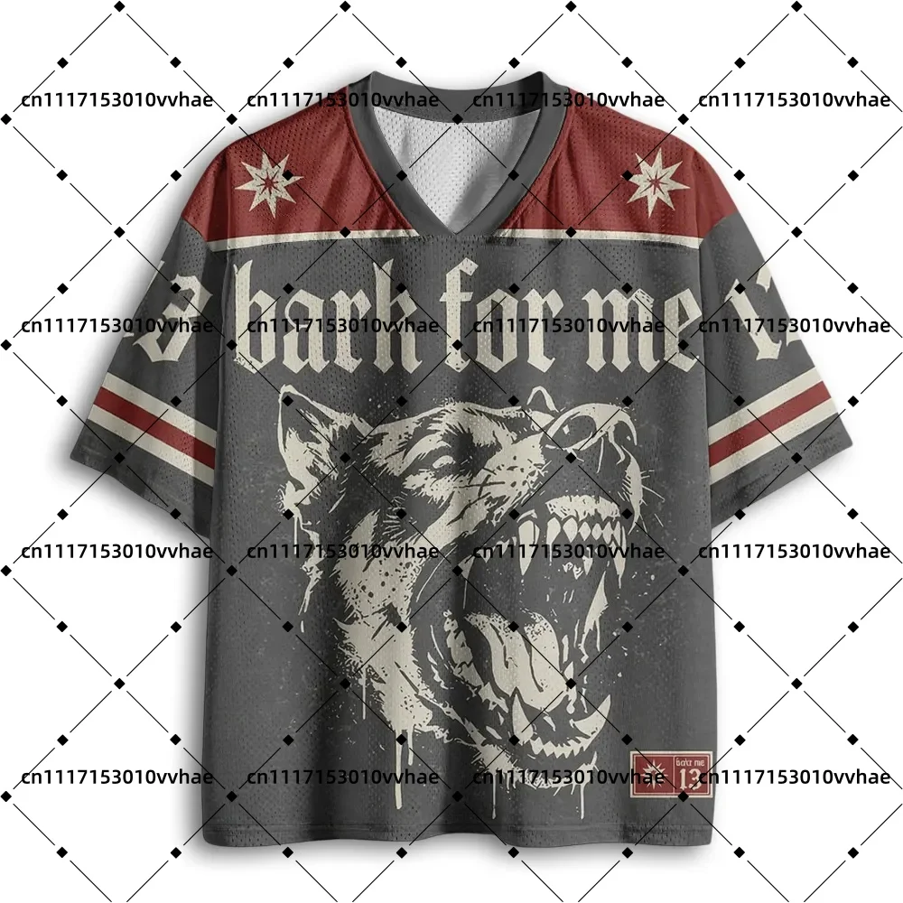 Baddiecat Bark for Me Mesh Jersey Design Digital V-Neck T-Shirt Sports Short Sleeve
