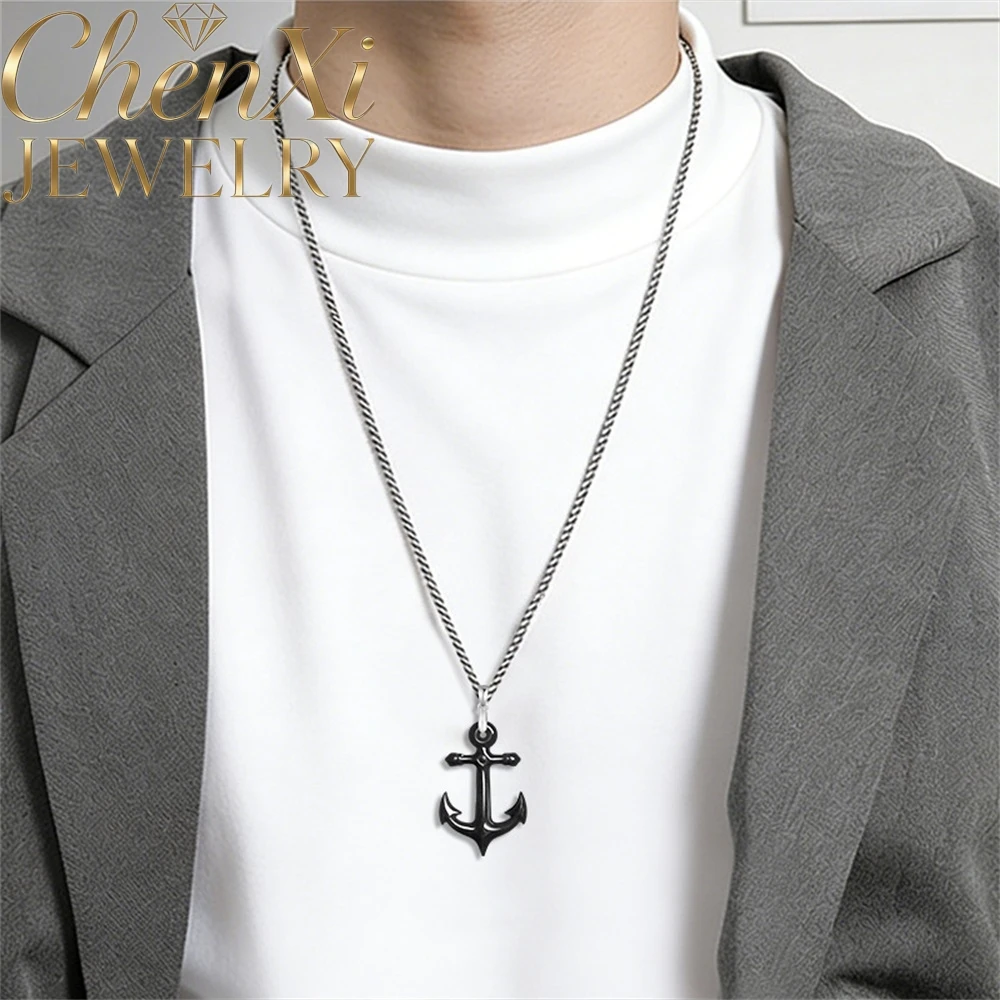

S925 Silver Natural Burmese A-Grade Black Jade Ice-Type Anchor Pendant Retro Fashionable Personality Luxury Quality Jewelry Gift