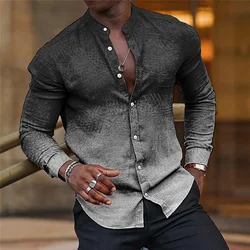 2024 New Gray Shirt Casual Hawaiian Shirt Collar Long Sleeve Sleeve Shirt Fashion Trend Tops Club Party Beach Street Shirt