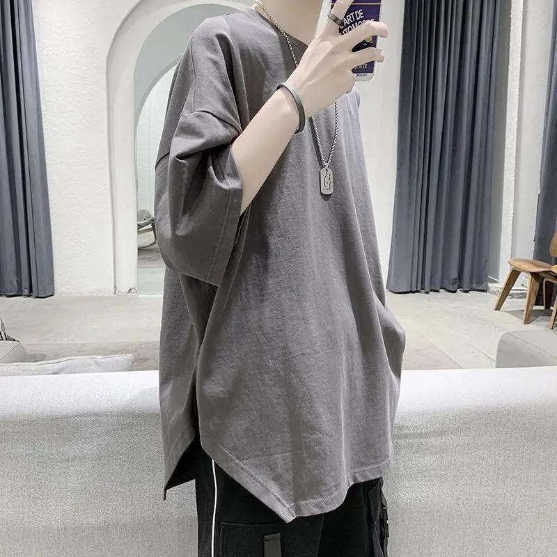Side Slit Irregular Oversize 2xl Streetwear Korean Fashion Casual Short Sleeve T Shirt Men 2022 New Arrival Summer Harajuku Top