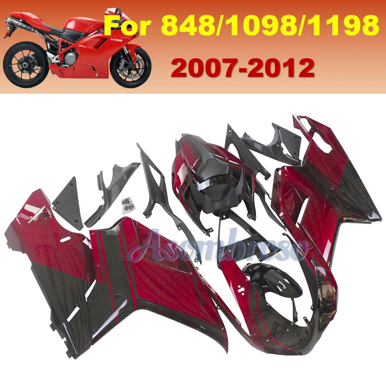 Motorcycyle Replacement Parts Body Shell For Ducati 848 EVO 1098 1198 ABS Bodywork Plastic Fairing Panel Kit