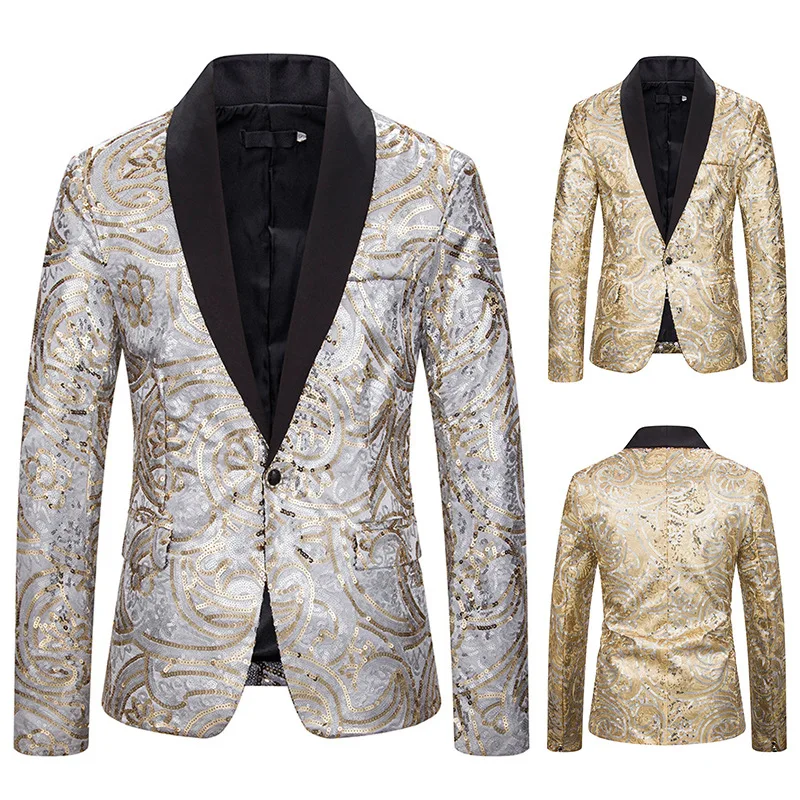 

Spring 2024 Men's Sequined Performance Dress Suit Host MC Studio Color Matching blazer