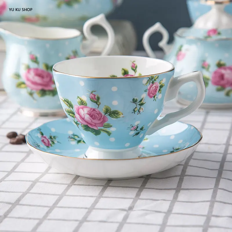 Bone China European Tea Pot Set Ceramics English Afternoon Tea Set Cup Saucer Sugar Bowl Milk Jar Teaware 15 Pieces Gift Box