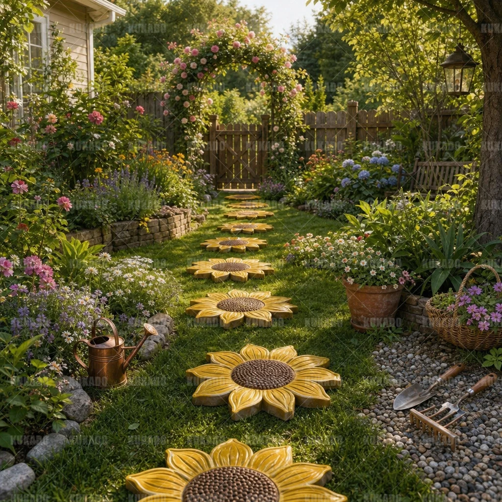 35cm Sunflower Shaped Silicone Cement Mold for Outdoor Lawn Courtyard Paving Stepping Stones Garden Decorative Mould