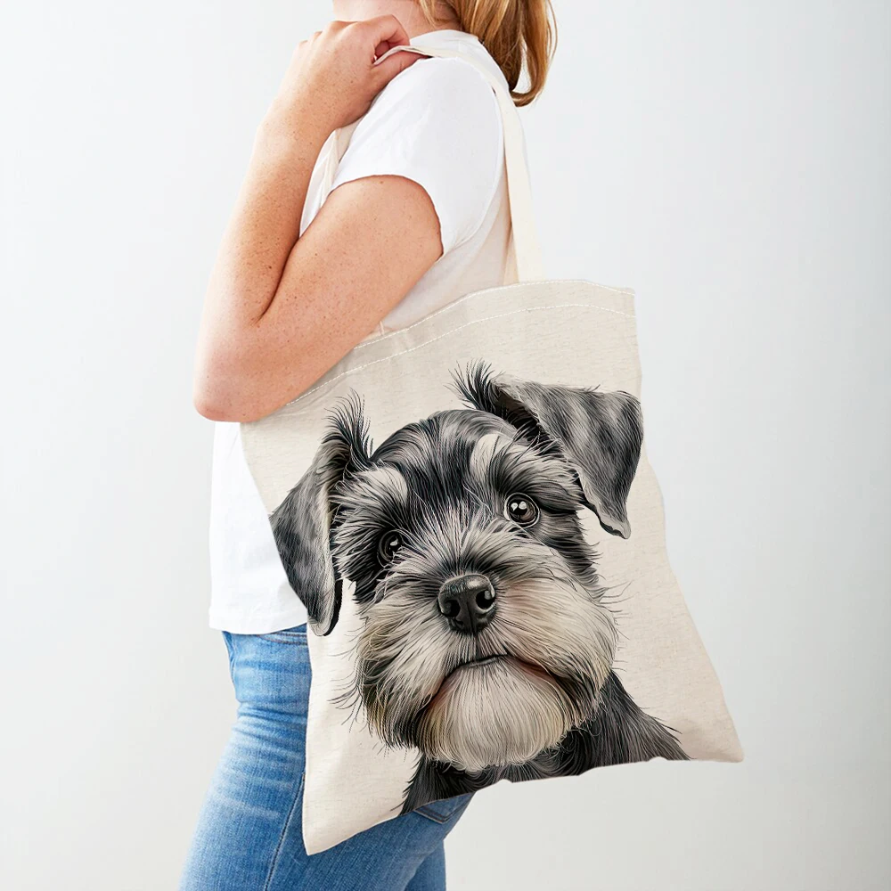 Borsa shopper da donna Schnauzer con doppia stampa Borsa da viaggio da donna casual Borse per la spesa pieghevoli per donna con animali Borsa per