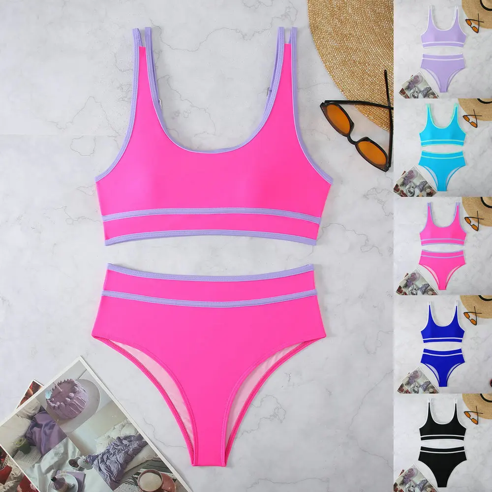 

Contrast Binding Bandeau Bikinis Women Sexy Thong Swimsuit Push Up Swimwear Female Bathing Suit Swimming Summer Beachwear