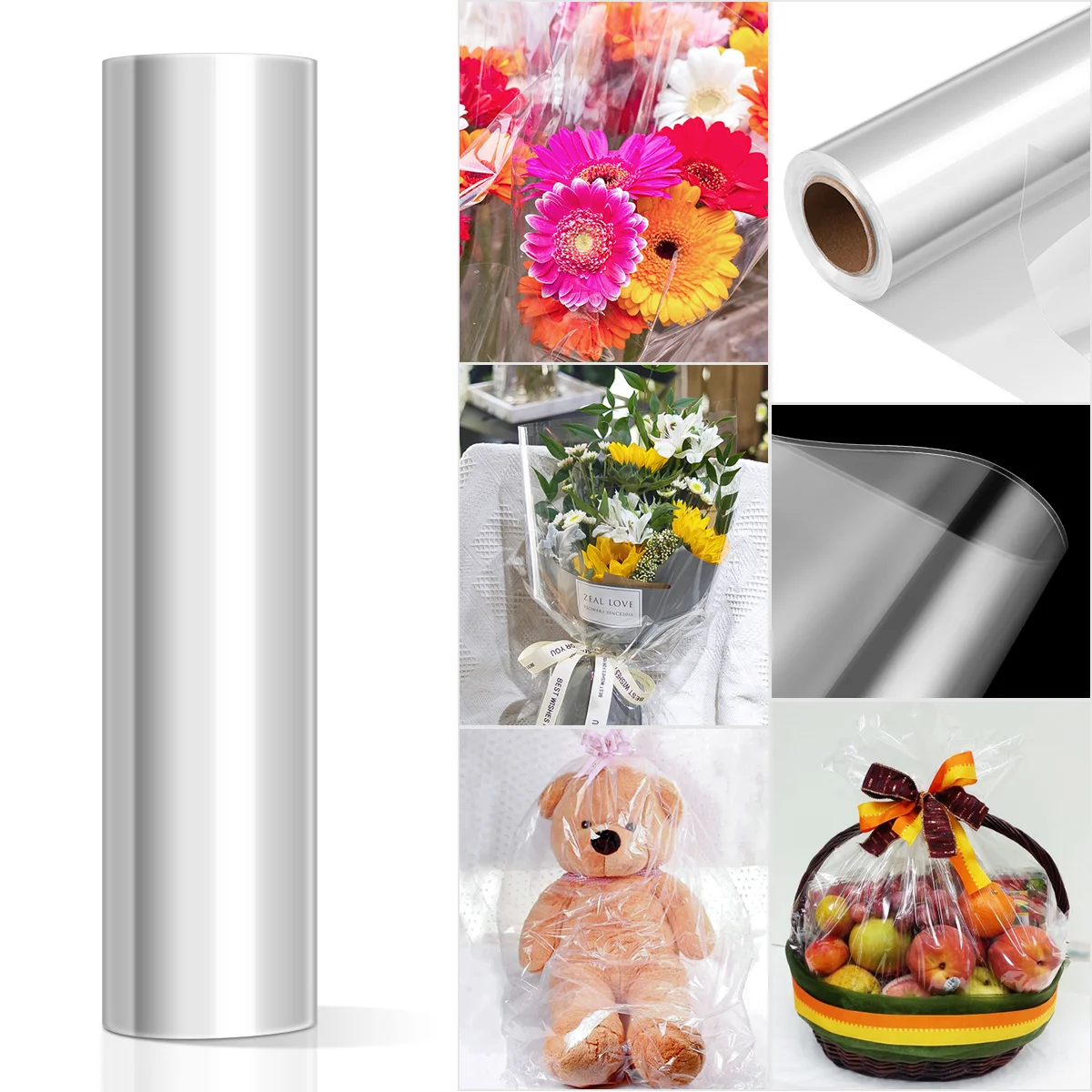 STOBOK Cellophane Wrap 25 Mil Thick Cellophane Wrap Roll Clear Cellophane Bags to Wrap Gift Baskets & Crafts