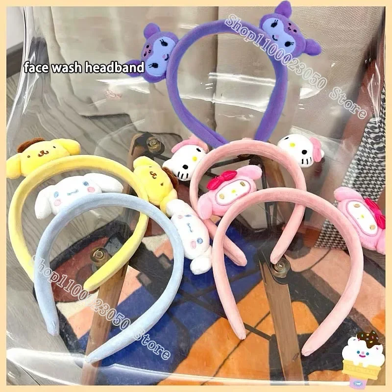 Sanrio Hair Hoop Hello Kitty Face Wash Hairband Cute Plush Cinnamoroll Hair Accessories Hairlace Kuromi Girl Student Headwear