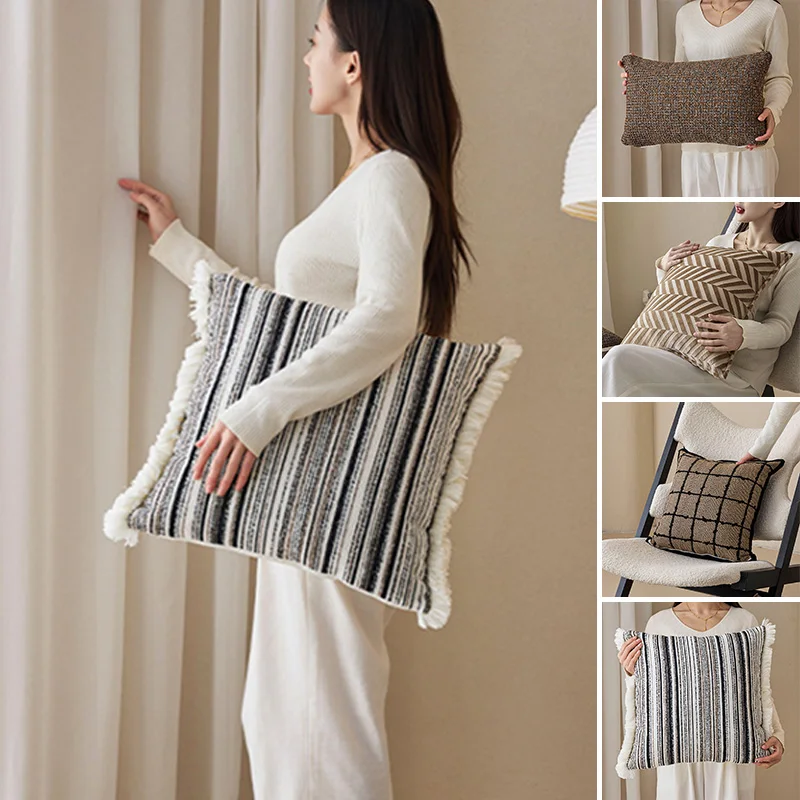 45x45cm Nordic Style Plush Throw Pillow Sofa Decoration Pillow Cover Living Room Backrest Cushion Homestay Office Waist Pillow