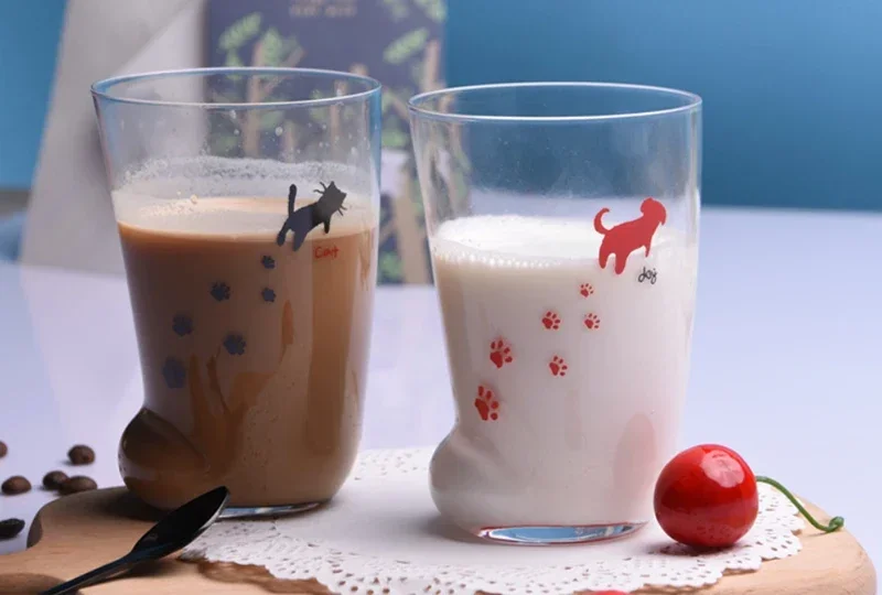 

Cute Cat Paw Frosted Cup Heat-resistant Portable Cartoon Glass Milk Juice Beverage Cup Creative Home Beverage Water Cup