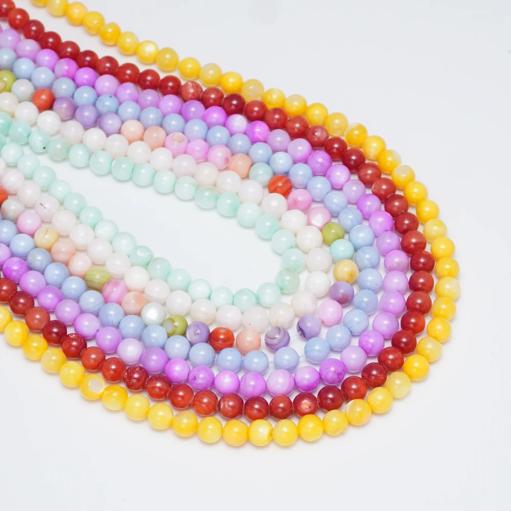 Natural Seawater Shell Colorful 6mm Round Beads Loose Beads for Diy Bracelets, Necklaces and Other Jewelry Accessories