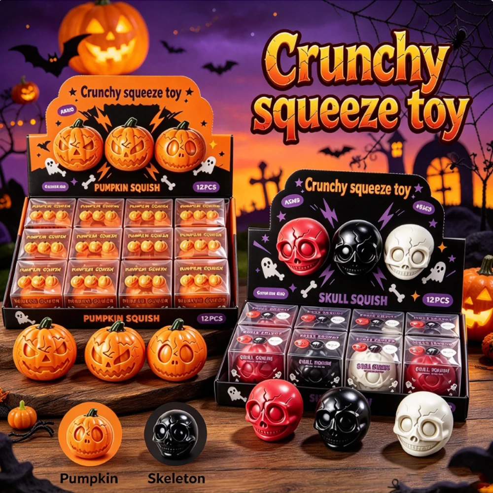 Nee Doh Halloween Crunchy Squeeze Toy Simulated Skull Fidget Ball Slow Rebound Squeeze Toy Novelty Stress Relief Holiday Gifts