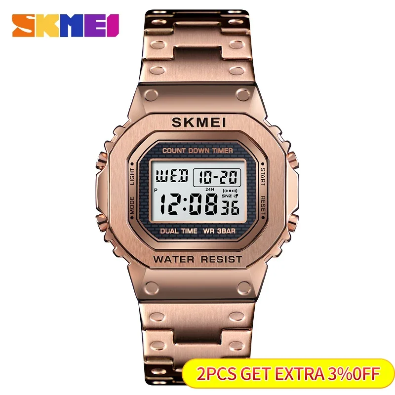 SKMEI 1456 3Bar Waterpoof Alarm Clock Alloy Case Digital Men Watches reloj hombre Fashion Sport Watch Men Digital Watches