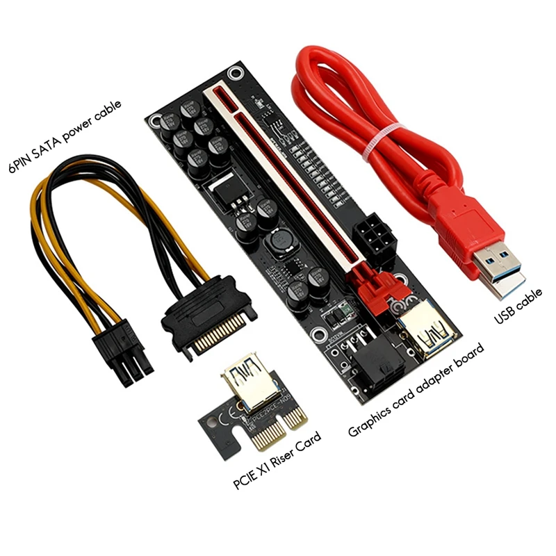 ビットコインマイニング用グラフィックライザーカード,ver011s,pci-e,1x〜16x,USB 3.0, 60cm, 10個のソリッドコンデンサ,LEDライト