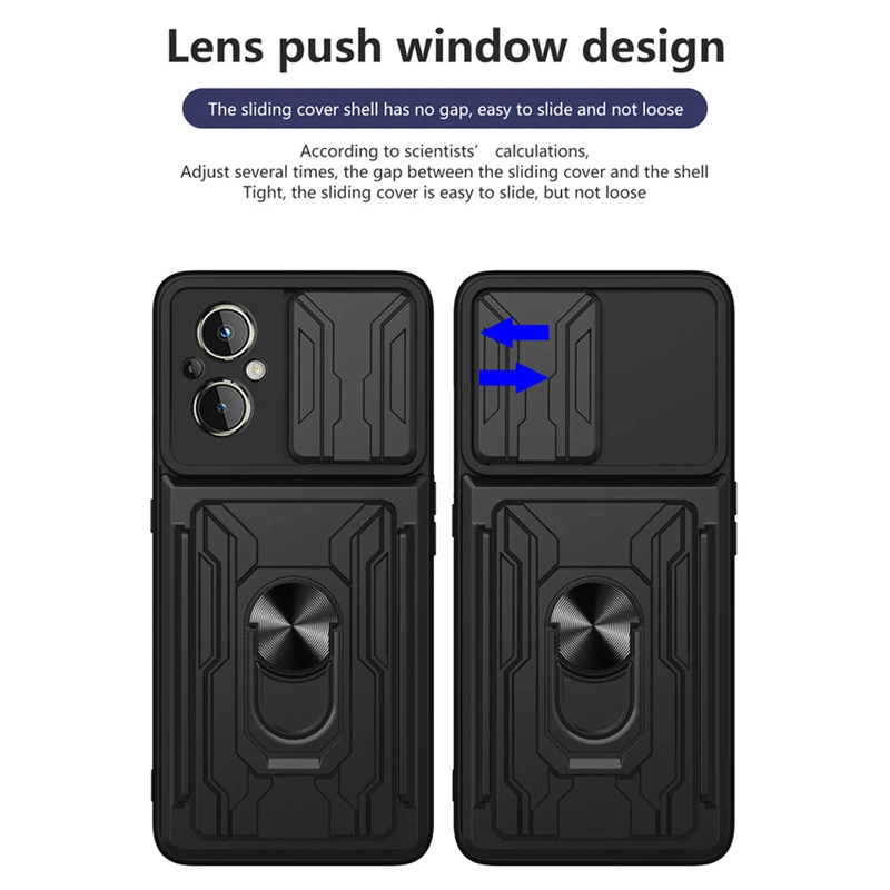 PKCASE Shockproof Push Window Phone Case For One Plus 12 10T Nord N30 N20 CE3 Lite Card Slot Back Cover For One Plus Ace Pro 5G