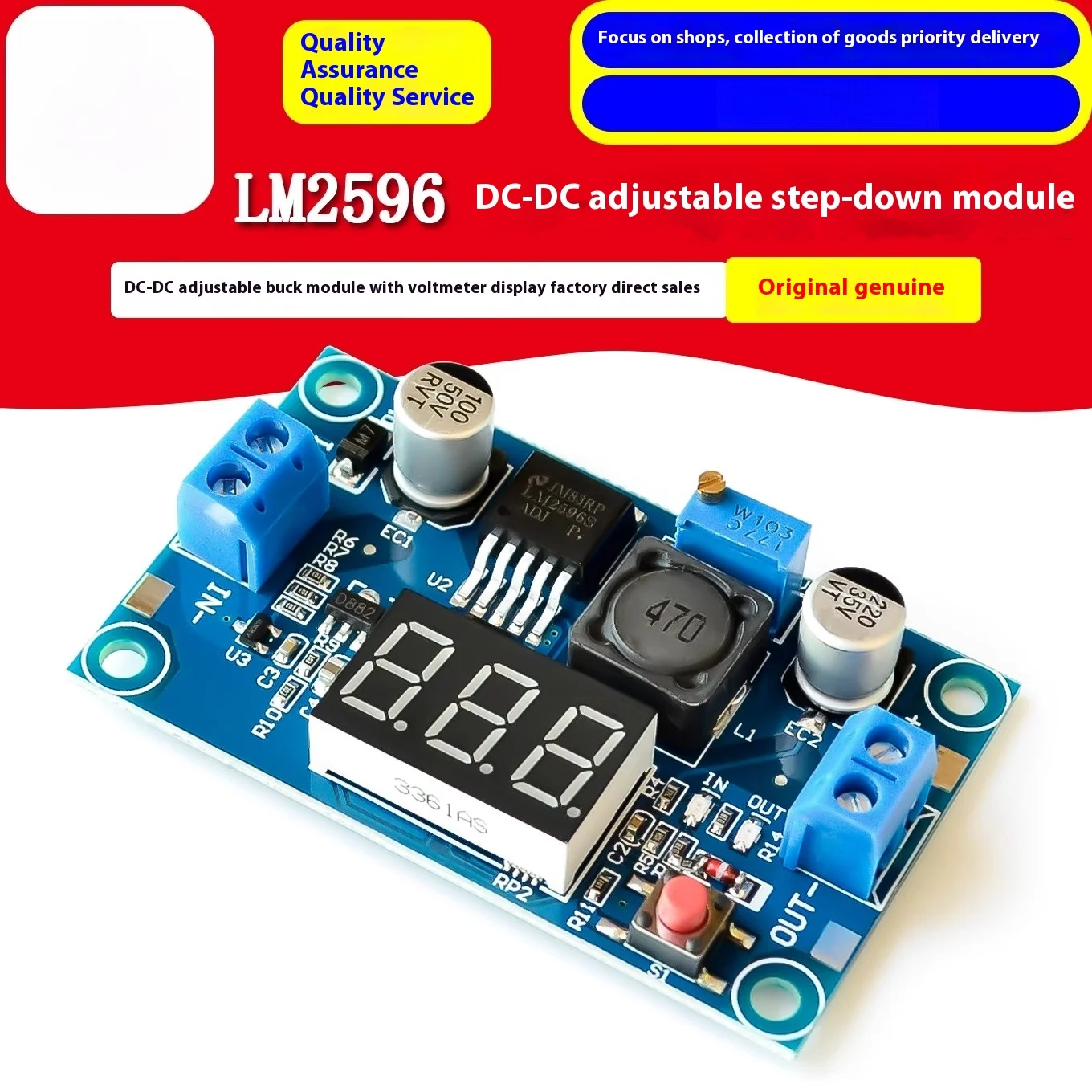 Recommended HOT LM2596 DC-DC Adjustable Step-Down Module with Voltmeter Display Original Manufacturer