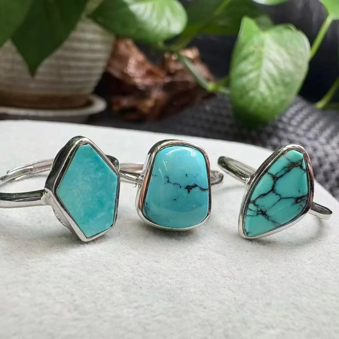 1 Pc Fengbaowu Natural Turquoise Square Ring Resizable 925 Sterling Silver Reiki Healing Stone Fashion Jewelry Gift