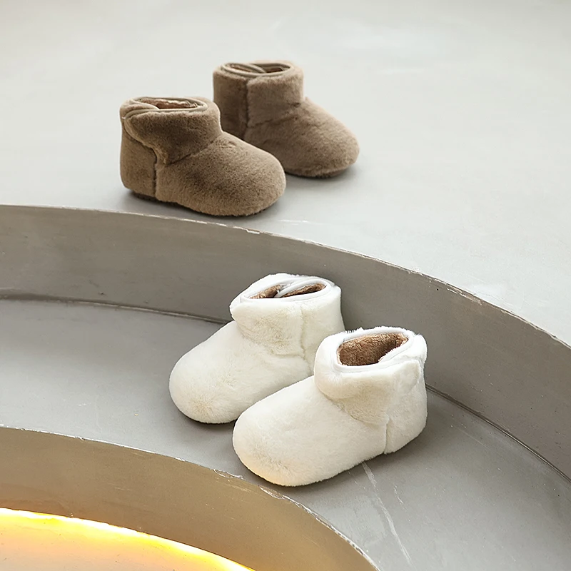 

New Children's Winter Boots Warmth Simple Girls Causal Toddlers Plush Boots Outdoor Ankle Versatile Kids Fashion Cotton Boots