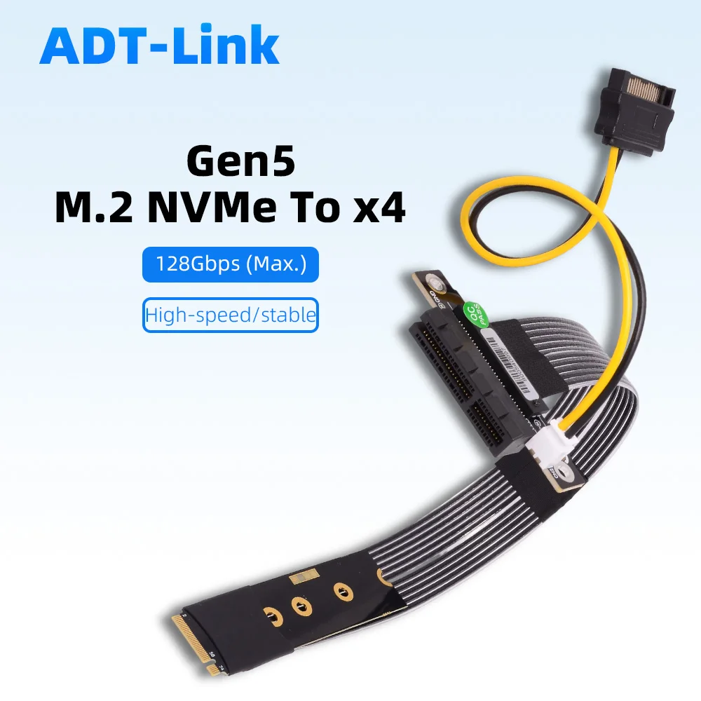 

ADT-Link PCIE 5.0 X4 To M.2 NVMe Signal Extension Cable GEN5 128Gbps High Speed for 2242 2280 SSD Riser Adapter 180 degrees
