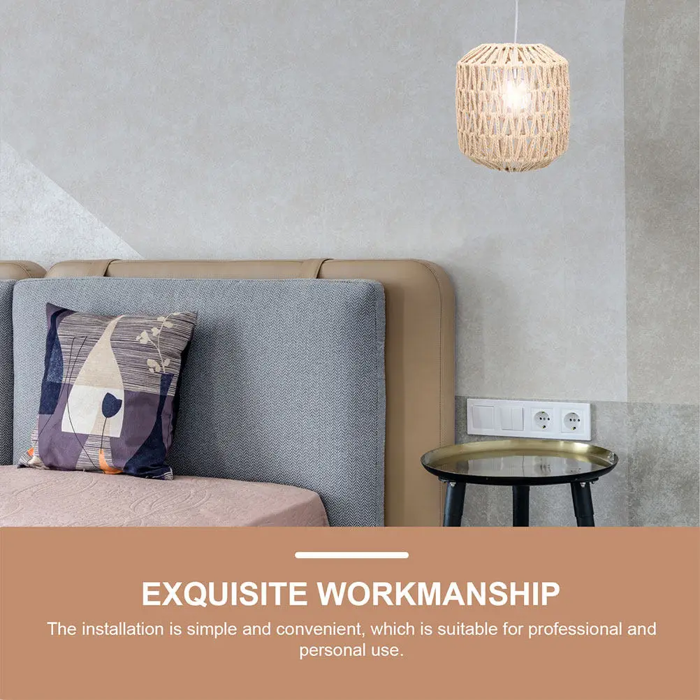 

2Pcs Woven Paper Lampshade Vintage Rustic Drum Style Ceiling Pendant Light Cover for Dining Room Kitchen Bedroom Bar Hotel