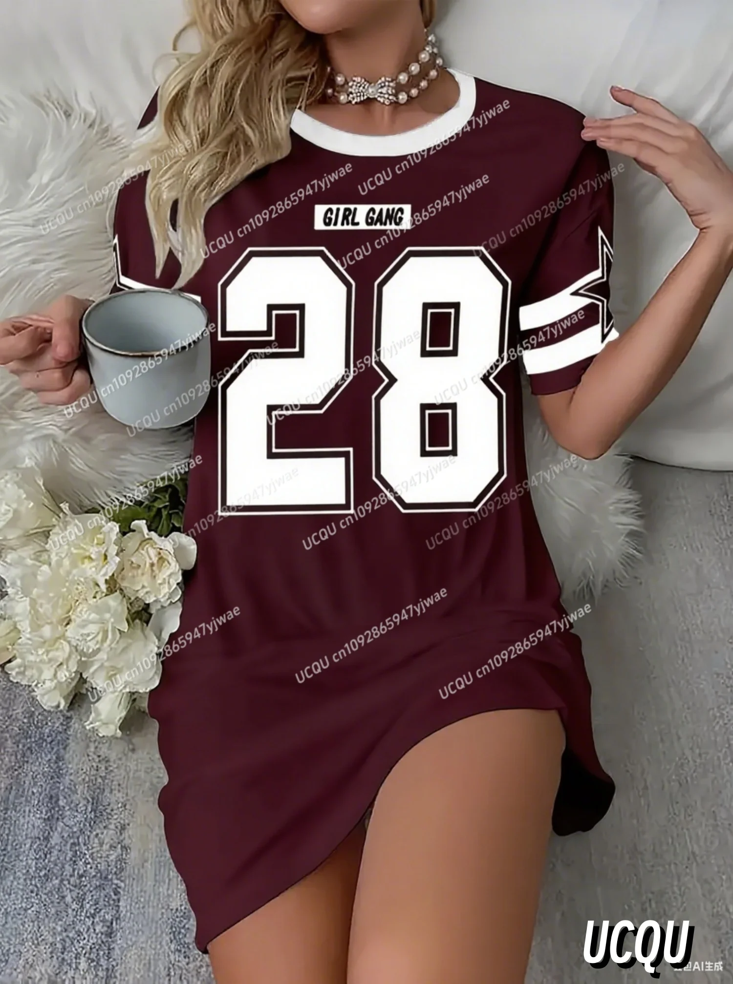 2025 Summer Polyester Women T-Shirt Dress Loose Casual stripe NO.28 O-Neck Lady Short Sleeve Pullover Dresses Women Clothing