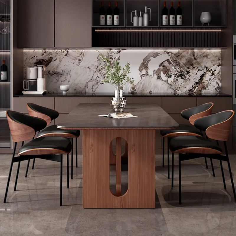 Italian minimalist rock slab dining table and chairs 2024 new dining table household medieval light luxury small apartment so