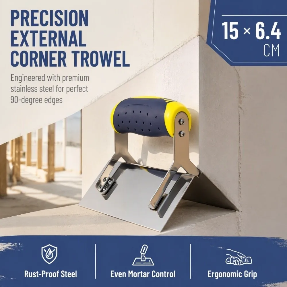 Stainless Steel Outside Corner Trowel Comfort Grip Handle Sheetrock Compatible Drywall Finishing Tool 150mm Concrete Edger Tool