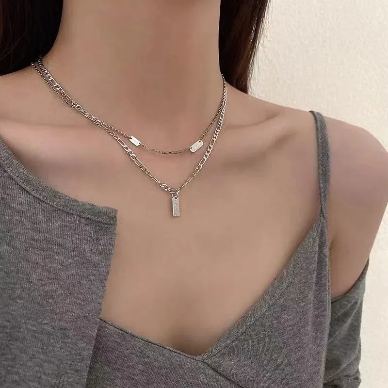 

Temperament Long Layered Necklace Silver Color Letter Pendant Necklaces for Women Clavicle Chains Choker Jewelry Gifts Collares