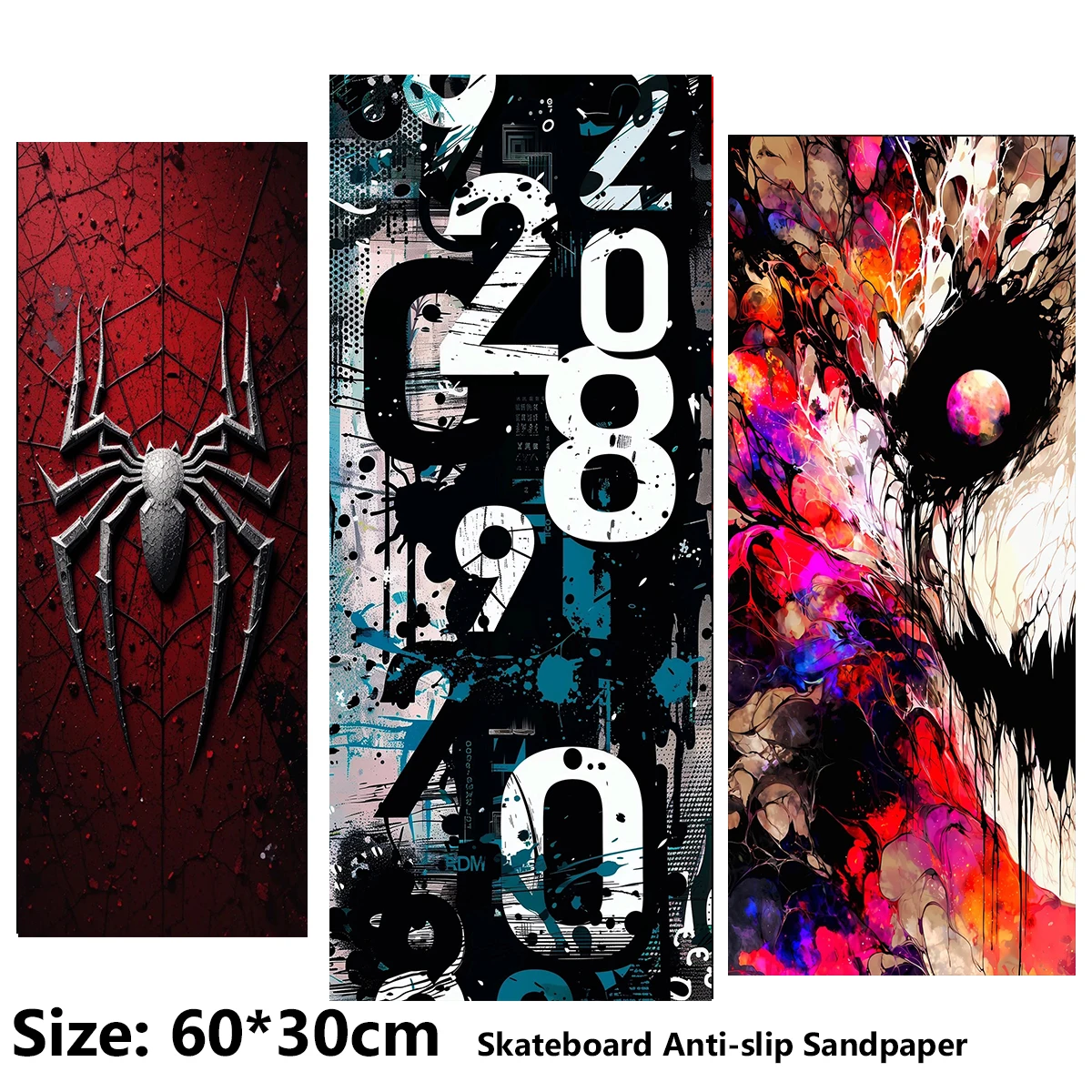 Electric Scooter Anti-slip Sticker Sandpaper Skateboard GripTape Sheet 60*30cm Spider Digital Graffiti Pattern