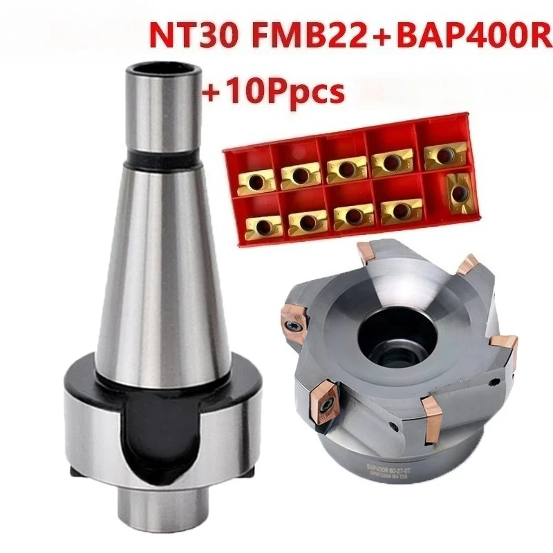 1set NT30 FMB22 7:24 toolholders+BAP400R+10pcs APMT1604 carbide inserts for CNC lathe face endmill