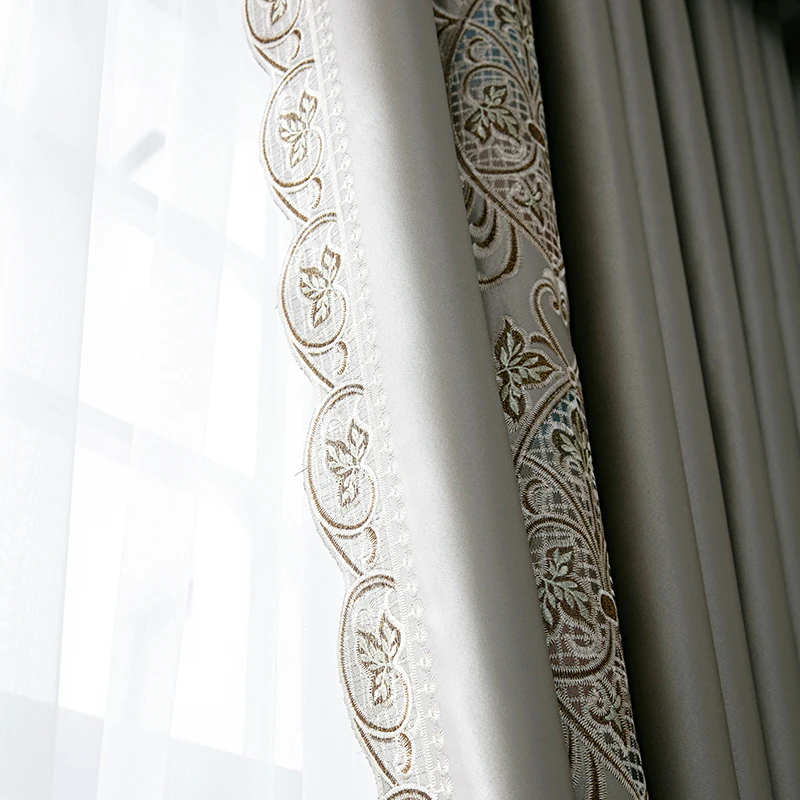 Luxury Champagne Simple Modern Living Room French Window High-end Grand New Chinese Style Light Shielded Bedroom Window Curtain