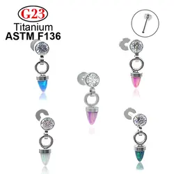 G23 ASTM F136 Titanium 16G Implant Grade Opal Labret Internally Threaded Earring Helix Tragus Cartilage Ear Piercing Jewelry