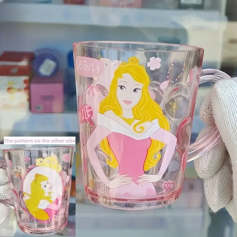 260ml/8.79oz Disney Princess Cinderella Belle Aurora Water Cup Kawaii Transparent Cup Sleeping Beauty Cute Outdoor Portable Cup