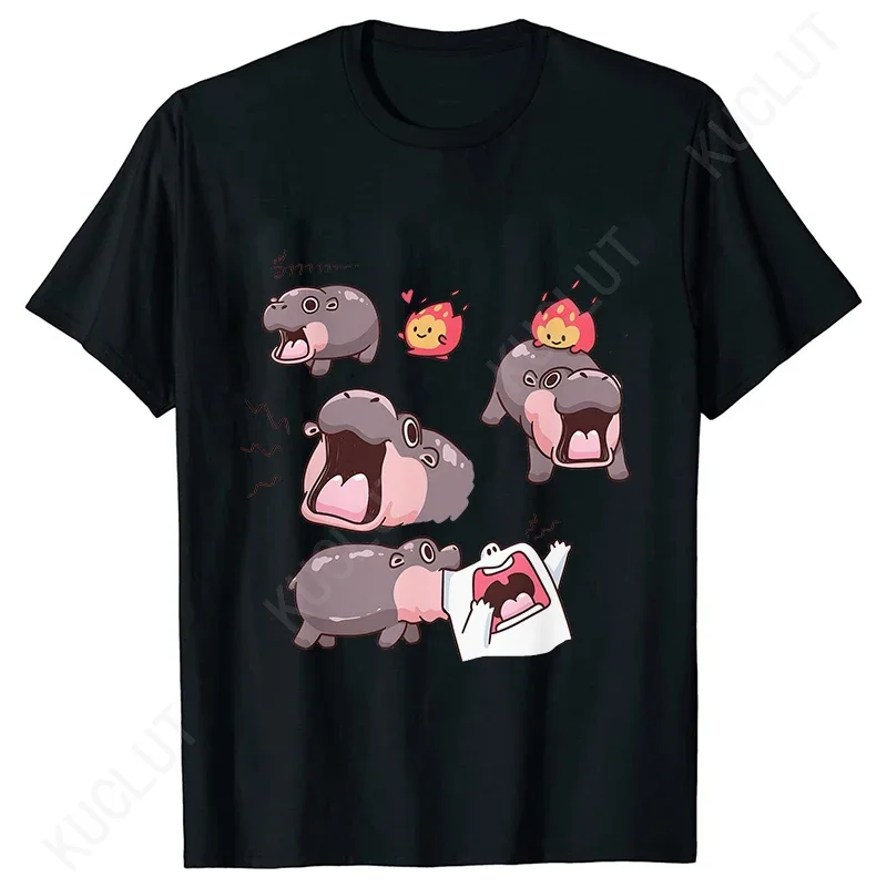 Cute Vintage Crop Tops Funny Baby Hippo Moo Deng Cropped Tee Shirt Women Fashion Y2k T-shirt 90s Mange Tshirt Female Clothing