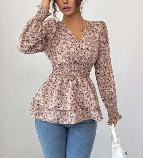 

Women's Clothing Autumn Winter 2025 Elegant Temperament Floral Waistband Long Sleeved T-Shirt Retro Tight Casual Shirt