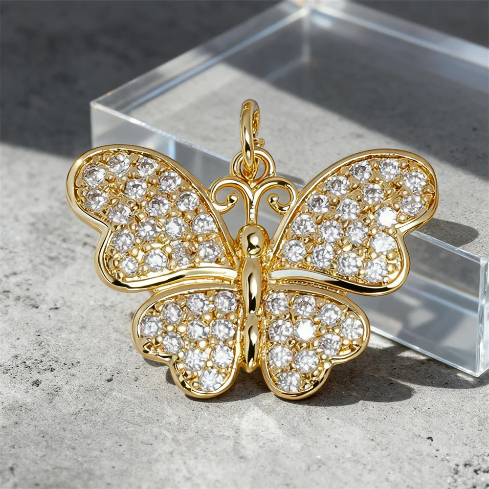 3Pcs Sparkling Pendants Brass Zirconia Butterfly Bow Charms for DIY Jewelry Necklace Bracelet Making Accessories for Women Men