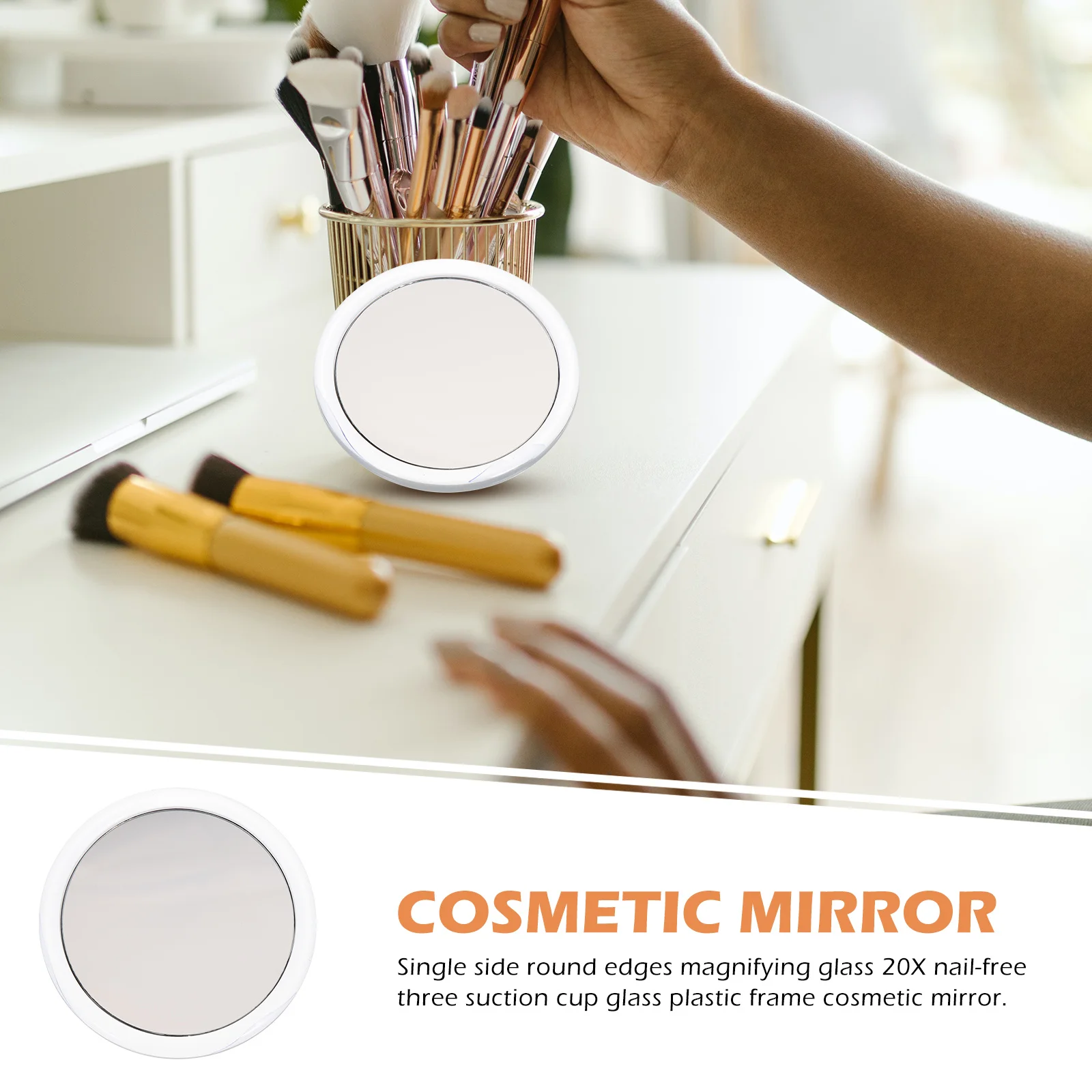 

Cup Vanity Mirror Round Glass Makeup Mirror with Vacuum Sticker for Lash and Brush White