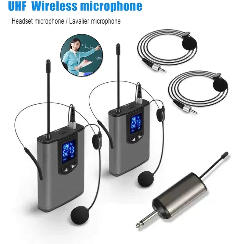 

Portable Wireless Headset Microphone+Lavalier Mic System Teaching Speech Interview Vlog Live Recording for iPhone Android PC