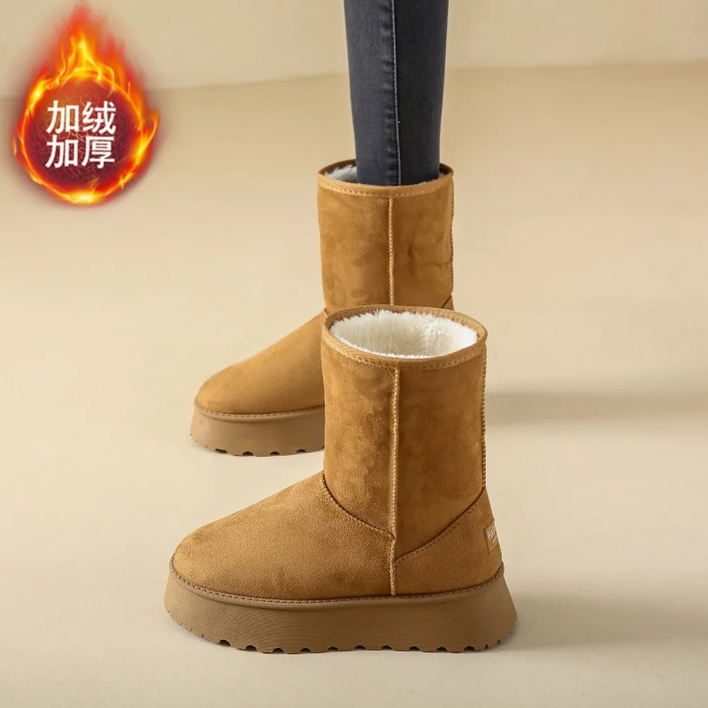 

Winter 2025 New Style Mid-Calf Warm Snow Boots, Thick Sole, Fashionable, Simple, Casual, Versatile, Cotton Shoes for Women