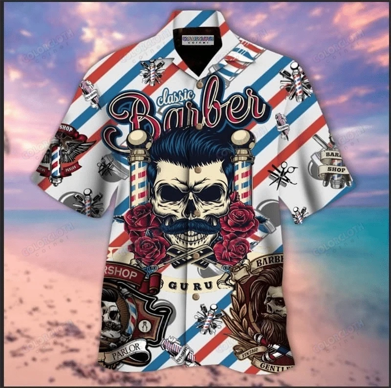 New Men\'s Shirts Hairdresser 3d Print Shirt Men Fashion Shirts Short Sleeve Hawaiian Shirt Beach Casual Barber Blouse Clothes