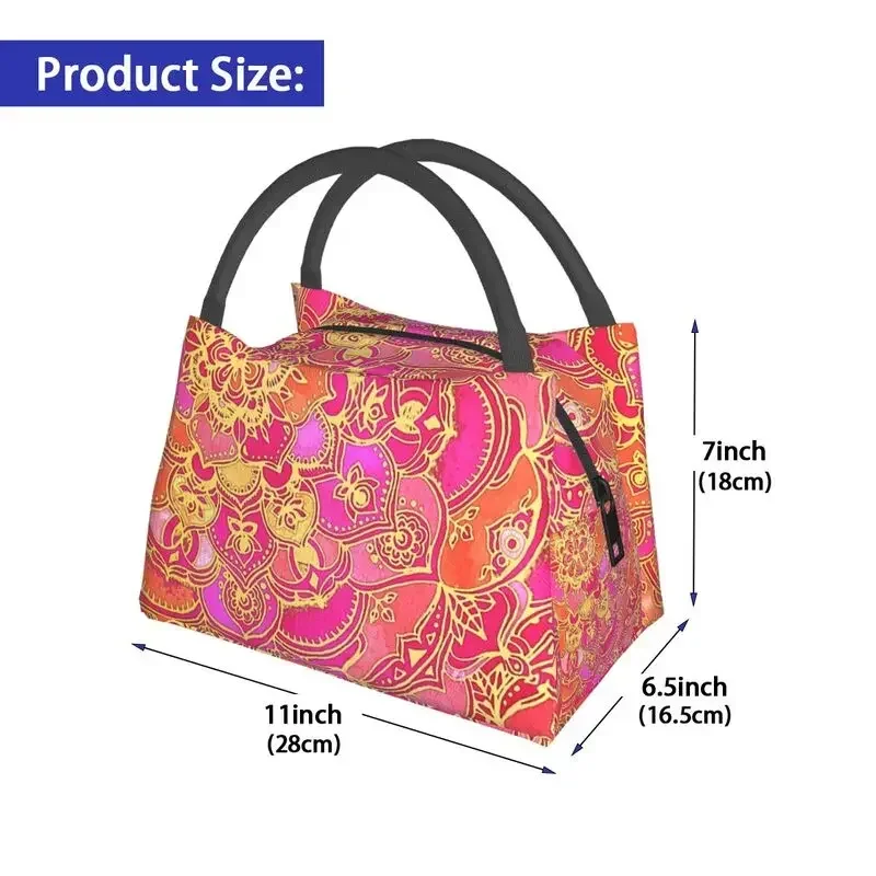 Hot Pink And Gold Baroque Floral Pattern Insulated Lunch Bags for Women Portable Cooler Thermal Food Lunch Box Hospital Office