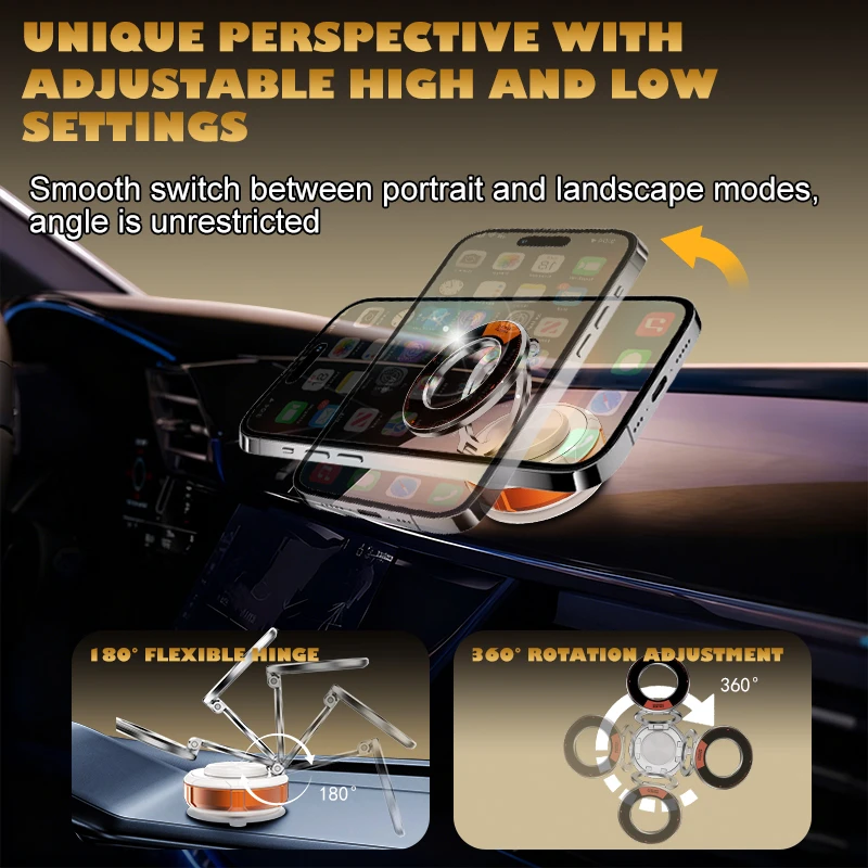 

Сильный магнитный держатель для телефона, вращающийся на 360 градусов, универсальный автомобильный вентиляционный отверстие, сильное крепление на присоске, складная подставка для приборной панели 2026