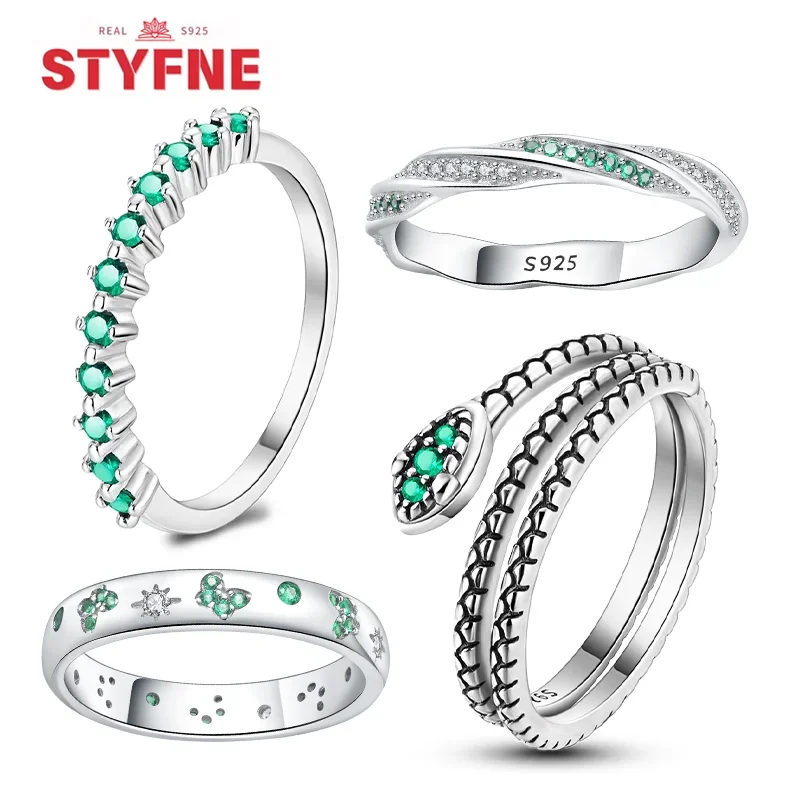 Sterling Silver 925 Female Green Zircon Stone Ring Trendy Firely Glow in The Dark Rings Fine Jewelry Gift for Women