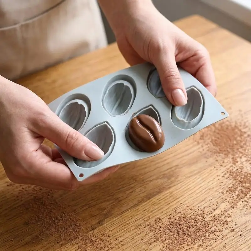 Molde de Silicona para Hornear con 6 Cavidades, para Pistachos, Nueces, Granos de Café, Mousse 3D, Pastel, Chocolate, Utensilios de Cocina